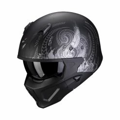 Best deal ???? Removable Chin Scorpion Covert X Tattoo Helmet Black Matt Silver ????